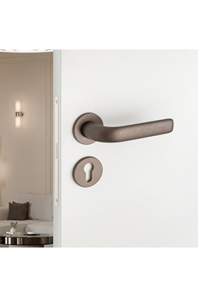 System Rıven Rozetli Kapı Kolu Koyu Bronz Saten Renk Yale ( Dış Kapı Rozetli)