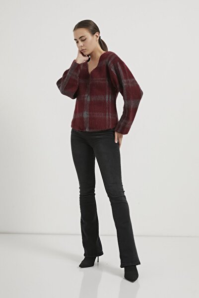 Arma Life Armalife 4796 V-Neck Plaid Casual Knitwear Women's Sweater