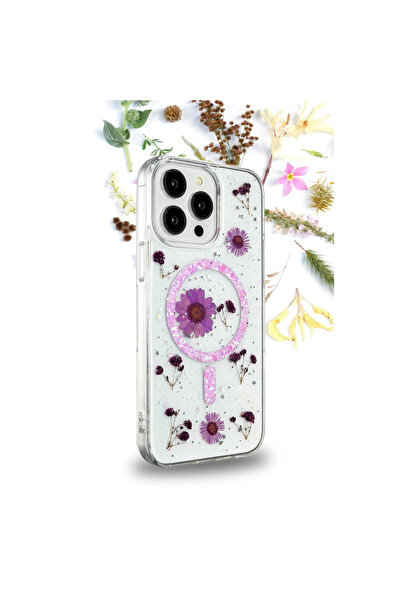 Mepura Newface iPhone 14 Pro Case Daisy Glitter Magsafe Cover - Pink
