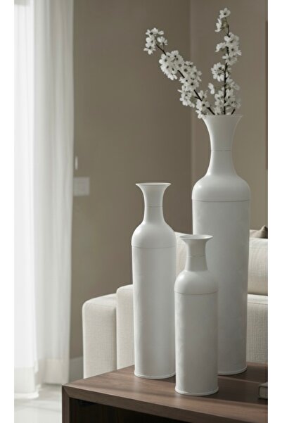 Noor High-quality vase set, white iron with elegant decoration, 15*50, 17*65, 20*85