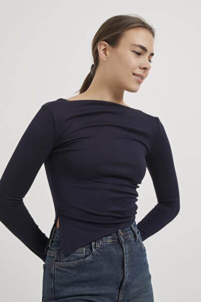 Arma Life Armalife 1504 boat neck asymmetrical side drawing women's blouse