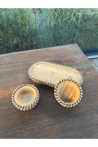 homeınn Wicker-Look 3-Piece Bamboo Presentation Set – Natural and Stylish Tableware