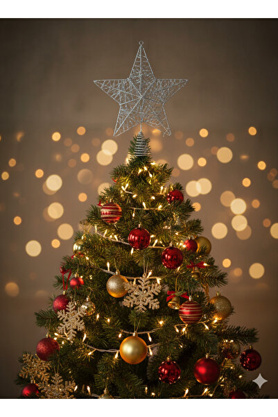 DODOMAR Decor pentru brad de Crăciun (27 cm) - Steaua din sârmă argintie cu s...