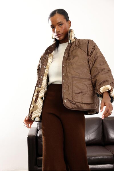 5in1Canpolat Καφέ Φουλάρι διπλής όψης 01304