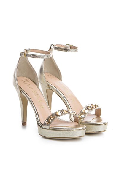 Vanilla Days Gold Swarovski-Embellished Leather Sandals with 10cm Heel