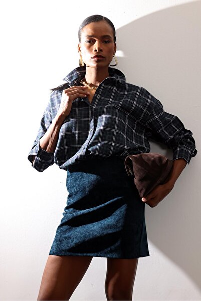 5in1Canpolat Μίνι Φούστα Σμαραγδένιο Βελούδο 00188