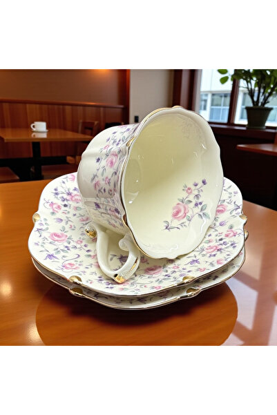 JOVY Vintage Porcelain Service 2 Cups and Saucers, PINK FLORAL