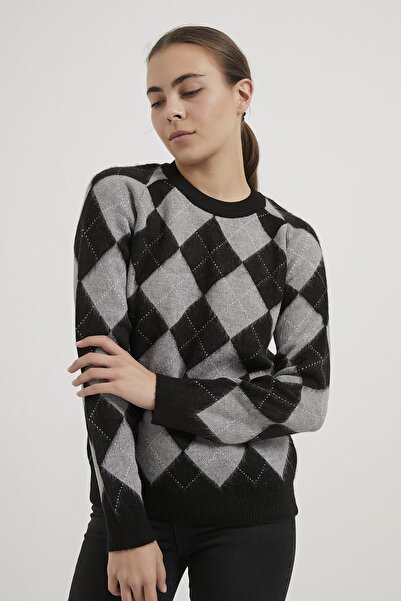 Arma Life Armalife 4606 Bis Collar Plaid Knitwear Women's Sweater