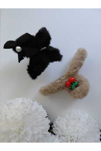 Pretty 2’li Peluş Mandal Toka Seti – Kelebek Fiyonk ve Burgu Kiraz Detaylı