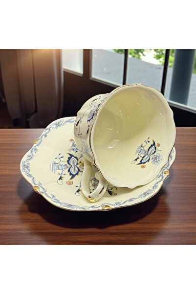 JOVY Vintage Porcelain Service 2 Cups and Saucers, BLUE FLORAL