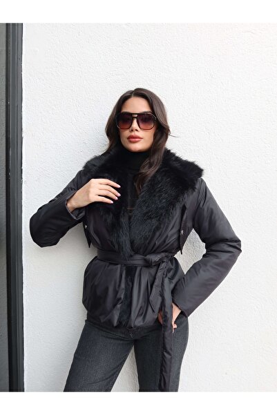 ESRAHELVACI Collar Faux Fur Tie-Up Coat