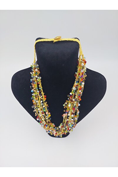 R G Handmade Design Renkli İri Kum Boncuklu El Yapımı Çok Sıralı Klasik Kolye...