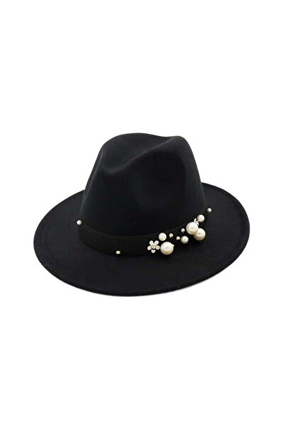 Pursehuit Women's hat, black, with pearls, Eliane
