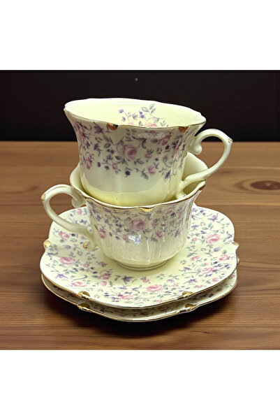JOVY Vintage Porcelain Service 2 Cups and Saucers, PINK FLORAL