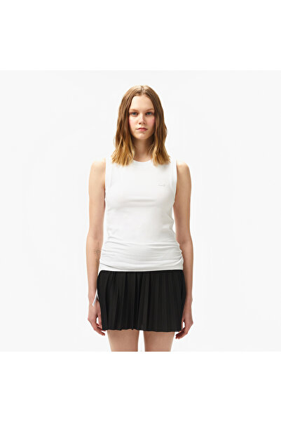 Lacoste Kadın Slim Fit Kolsuz Bisiklet Yaka Beyaz T-Shirt