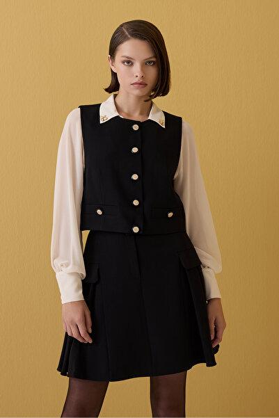 Jus De Pommes SİYAH KOLSUZ KADIN YELEK ETEK TAKIM