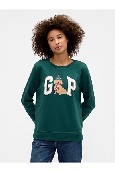 GAP Kadın Koyu Yeşil Relaxed Logo Sweatshirt
