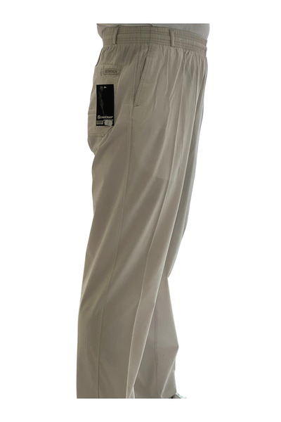 Beratnur Men's Cream Relaxed Cut Elastic Waist Linen Hajj and Umrah Shalwar Trousers