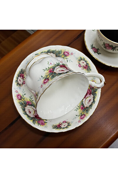 JOVY Vintage Royal Porcelain Service, 2 Cups and Saucers, ROSE BURGUNDY