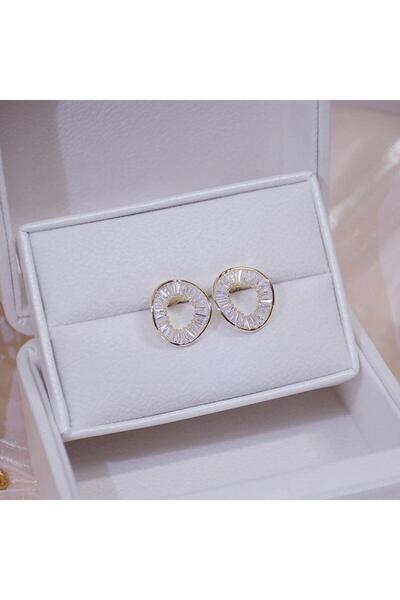 Pursehuit Cercei aurii, formă ondulată, cu pietre de zirconiu, Alvara C3