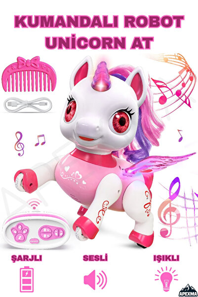 Apexma Oyuncak Uzaktan Kumandalı Robot Unicorn At Dahili Şarjlı LED Işıklı Se...