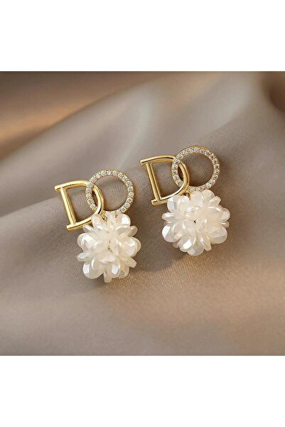 Pursehuit Χρυσά σκουλαρίκια, με λουλούδι και πέτρες, Αύγουστος C13