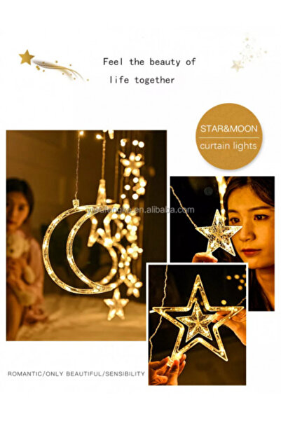HSMKTP Christmas curtain lights with stars and moon, 3 m