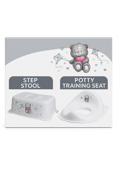 Maltex Baby ✨ Complete Toilet Seat Reducer + Non-Slip Bathroom Riser Set, Bear White –