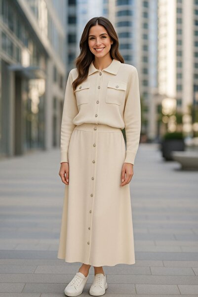GİYSİ DÜNYASI 57 Tricot Fabric Buttoned Shirt Skirt 2-Piece Set