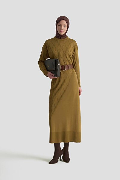 Armine TREND Rochie de tricotat cu model Baklava Verde ulei 25YTD957