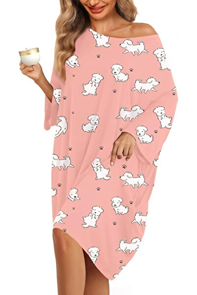 OEM Women's loose sleep shirt, made of soft material, pink with puppies