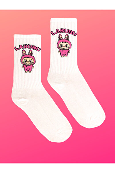 Shuttle Park Special Series Happy Colorful Labubu Patterned Socks Fun Comfortable Stylish Design Style Socks Combed Cotton White Socks