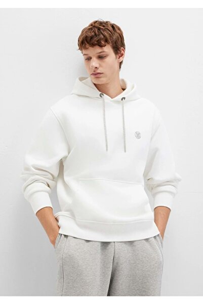 Mavi 065809 Logo Embroidered Men's Hooded Sweatshirt White