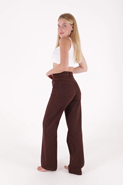 Coşkun GİYİM Women's Wide Leg Relax Jeans Brown 718-78