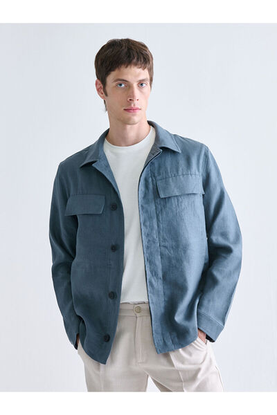 LC Waikiki Petrol Standard Fit Shirt Collar Linen Men's Coat