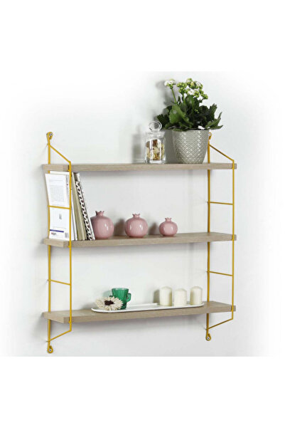 Artenova Neelix 3-shelf wall shelf, Pal/metal, yellow oak