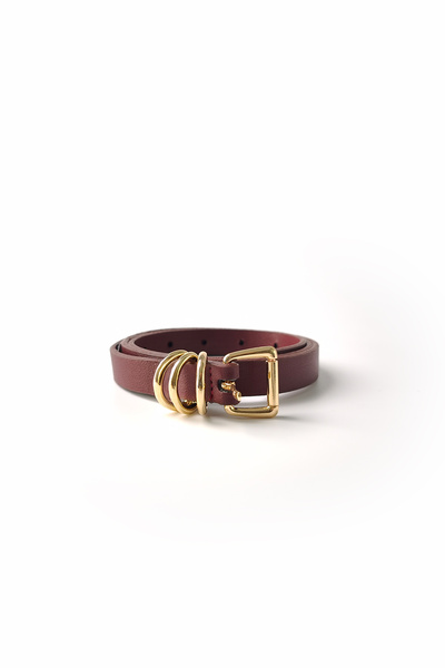 Ecrou Three Buckle Thin Belt Burgundy