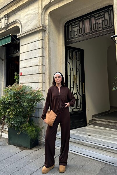 New Now Modal Fabric Zippered Cardigan, Elastic Waist Trousers Set