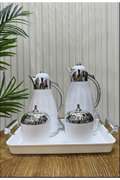 genric طقم ترامس الضيافة 5 قطع ابيض بالفضي