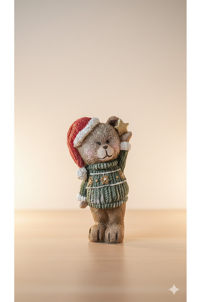 Dekoromi Dekoratif Yılbaşı Noel Ayıcık Biblo ve Hediyelik Obje (18x10cm)