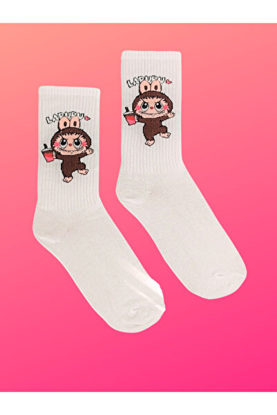 Shuttle Park Special Series Happy Colorful Labubu Patterned Socks Fun Comfortable Stylish Design Style Socks Combed Cotton White Socks