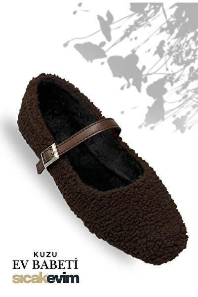 sermoda Women's Fur Ballerinas - Lamb Fur Ballerinas with Fur Inside and Out Women's Ballerinas Brown
