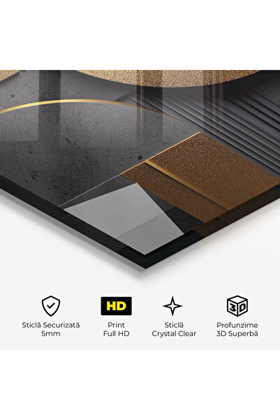 Arthub Glass Painting, Bedroom and Living Room, Abstract with Lines, Gold With Grey Circle