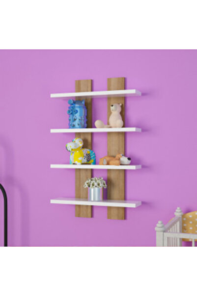 Artenova Wall shelf with 4 shelves, hanging, Nergis, white with oak