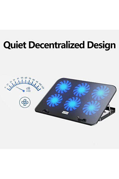 Lukione Laptop Cooling Pad - 6 Quiet Fans, Adjustable Height, Dual USB, 13-17 inch