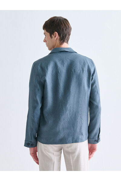 LC Waikiki Petrol Standard Fit Shirt Collar Linen Men's Coat