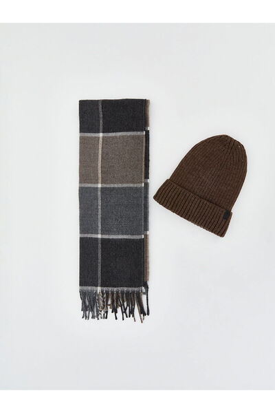 LC Waikiki Lcw Accessories Brown Men's Knitwear Beanie and Scarf