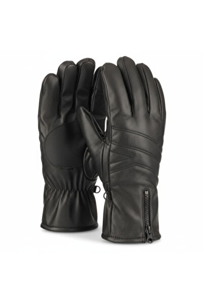 Mustran قفازات جلدية للجنسين سوداء بموديل مع تفاصيل أنيقة، سحاب وإبزيم