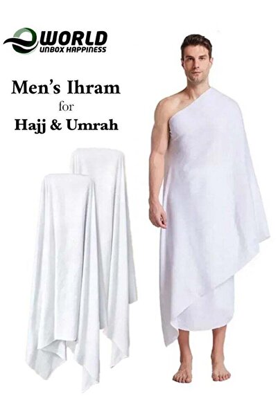 Eworld 2-Piece Men's Ihram Towel - 100% Cotton - White
