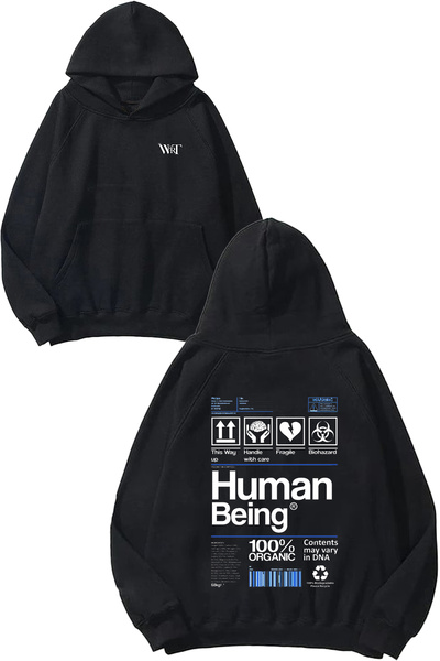 THEWERT Human Being Design Spate cu imprimeu Negru cu glugă Swea tricou